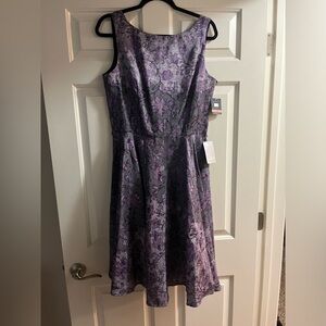 Purple gray patterned midi dress